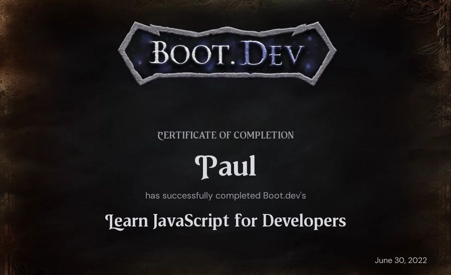 Paul's Boot.dev Learn JavaScript certificate
