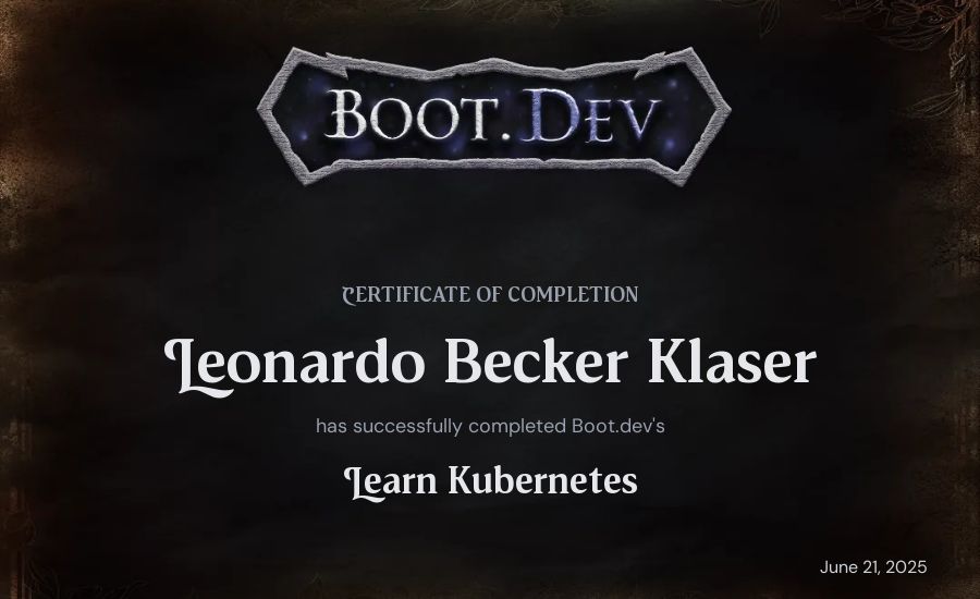 Leonardo Becker Klaser's Boot.dev Learn Kubernetes certificate
