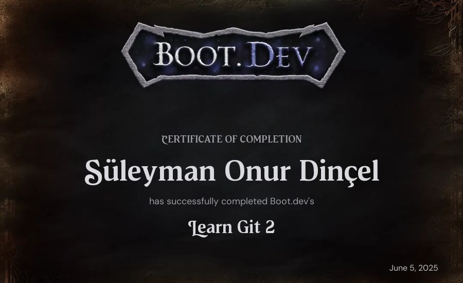 Süleyman Onur Dinçel's Boot.dev Learn Git 2 certificate