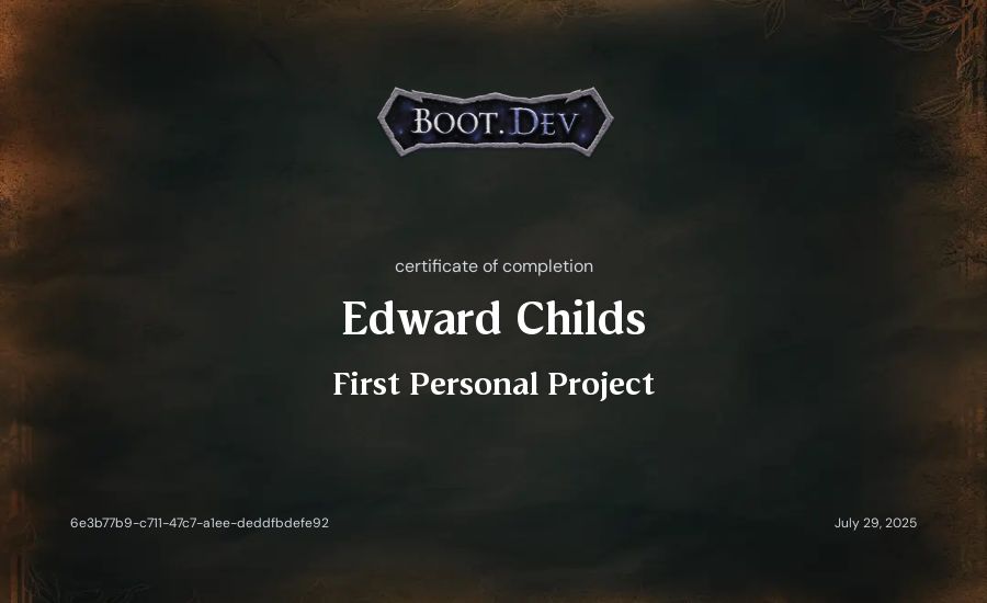 Edward Childs's Boot.dev First Personal Project certificate