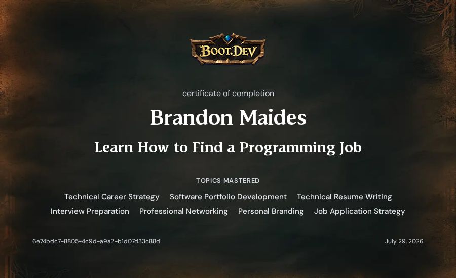 Brandon Maides's Boot.dev Learn How to Find a Programming Job certificate