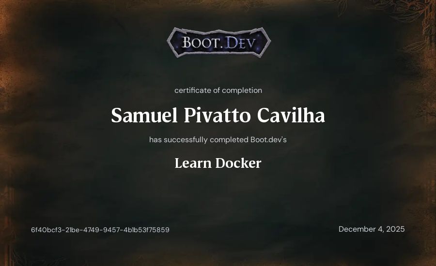 Samuel Pivatto Cavilha's Boot.dev Learn Docker certificate