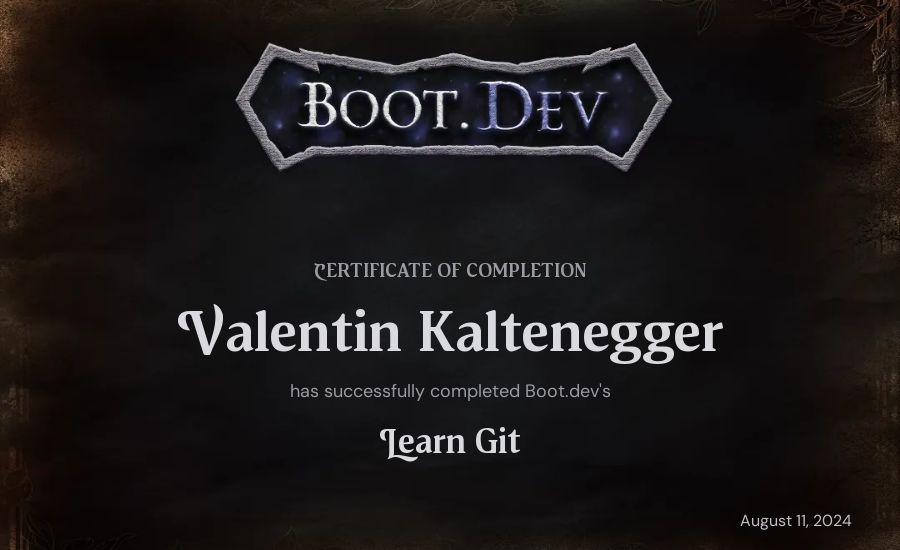 Valentin Kaltenegger's Boot.dev Learn Git certificate