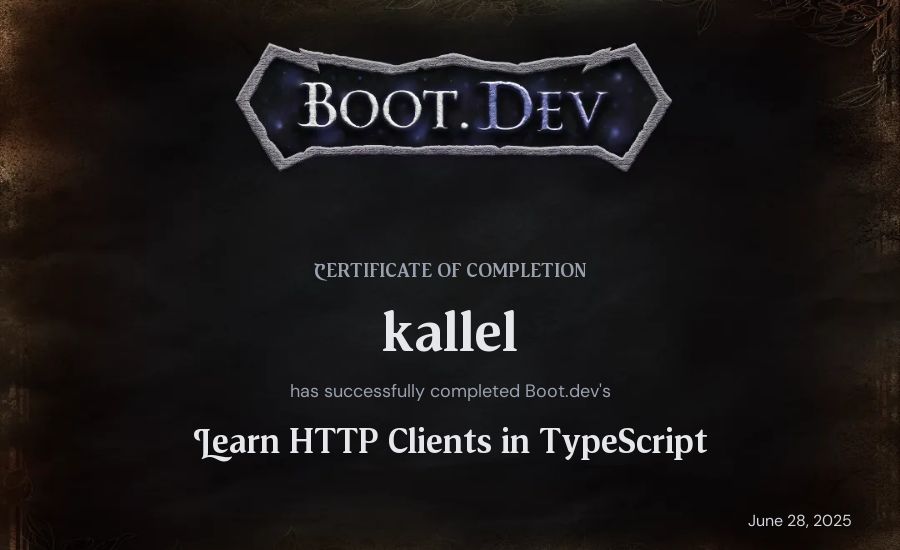 kallel's Boot.dev Learn HTTP Clients in TypeScript certificate