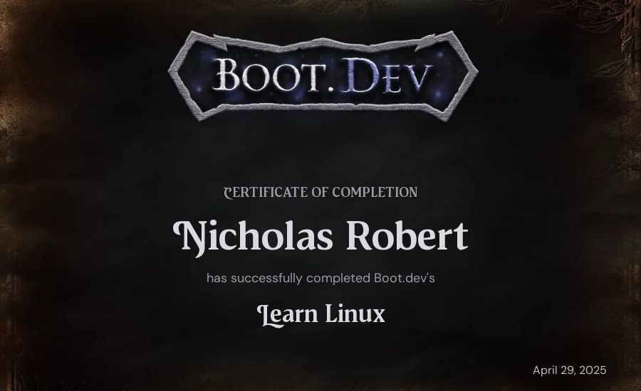 Robert's Boot.dev Learn Linux certificate