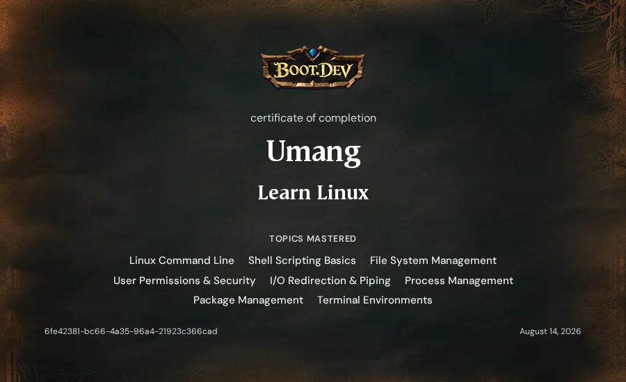 Umang's Boot.dev Learn Linux certificate