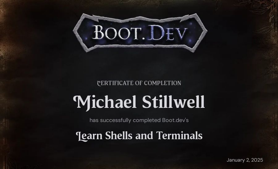 Michael Stillwell's Boot.dev Learn Linux certificate
