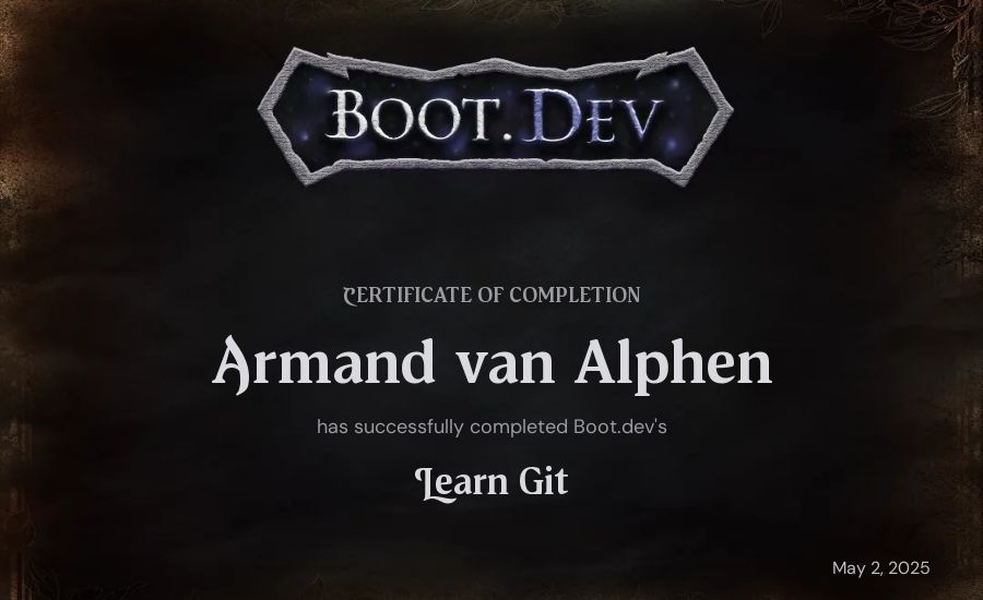 Armand van Alphen's Boot.dev Learn Git certificate