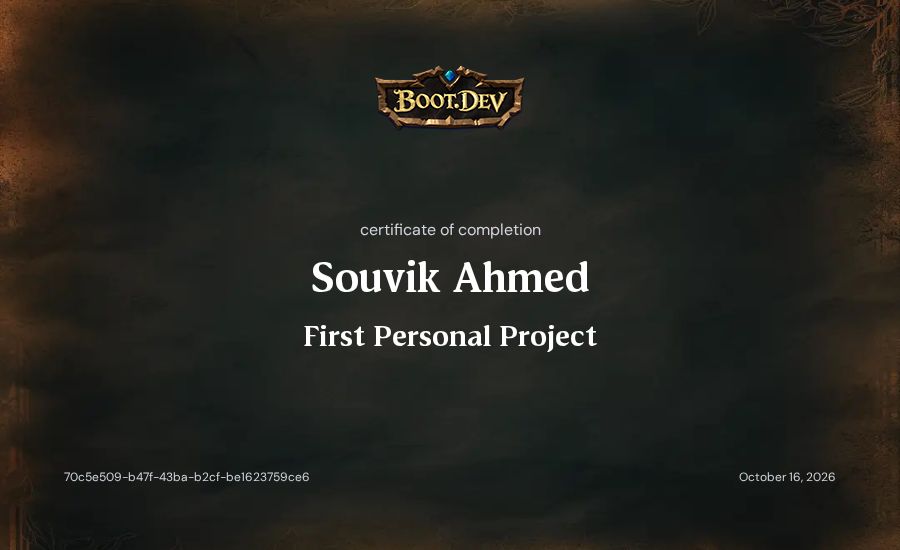 Souvik Ahmed's Boot.dev First Personal Project certificate