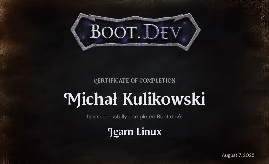 Michał Kulikowski's Boot.dev Learn Linux certificate