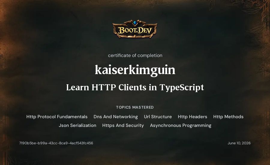 kaiserkimguin's Boot.dev Learn HTTP Clients in TypeScript certificate
