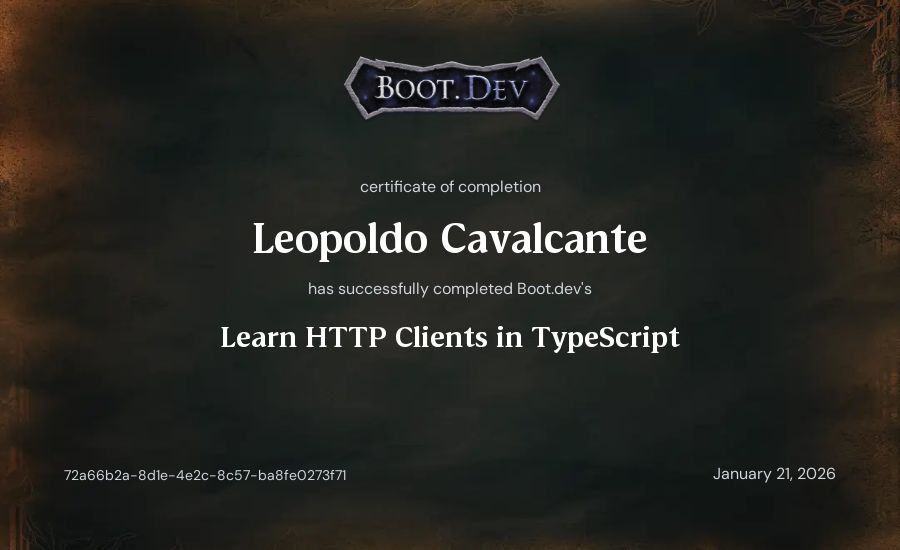 Leopoldo Cavalcante's Boot.dev Learn HTTP Clients in TypeScript certificate
