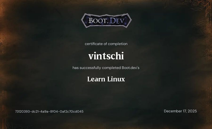 vintschi's Boot.dev Learn Linux certificate