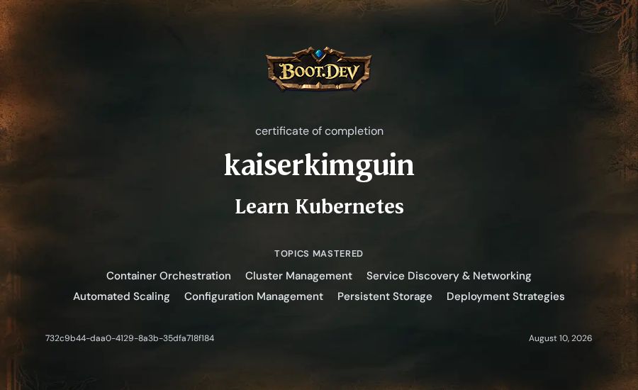 kaiserkimguin's Boot.dev Learn Kubernetes certificate