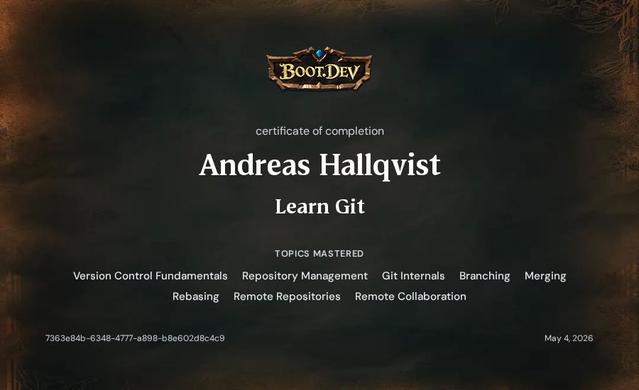 Andreas Hallqvist's Boot.dev Learn Git certificate
