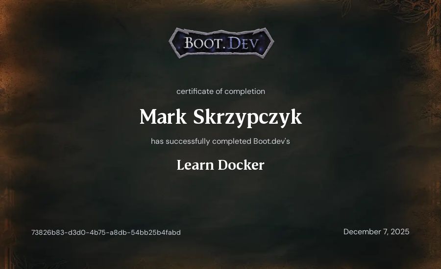Mark Skrzypczyk's Boot.dev Learn Docker certificate