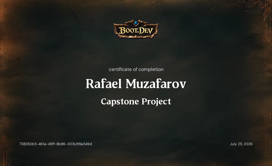 Rafael Muzafarov's Boot.dev Capstone Project certificate