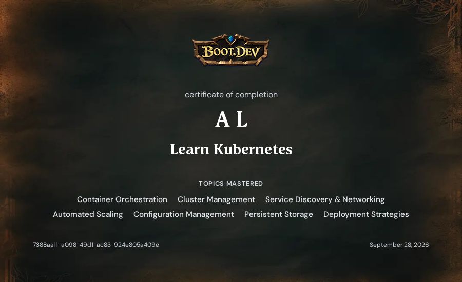 A L's Boot.dev Learn Kubernetes certificate