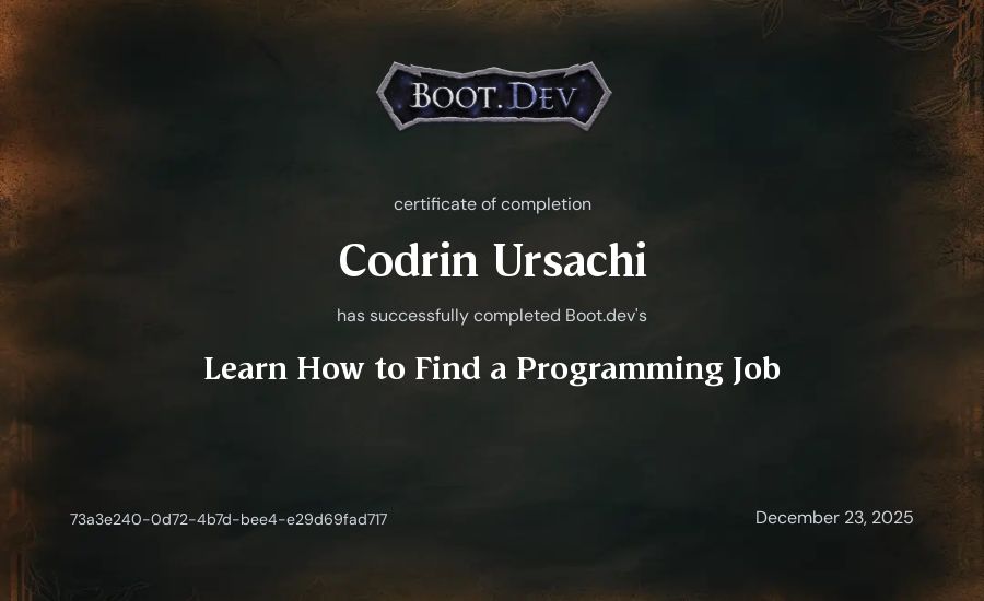Codrin Ursachi's Boot.dev Learn How to Find a Programming Job certificate