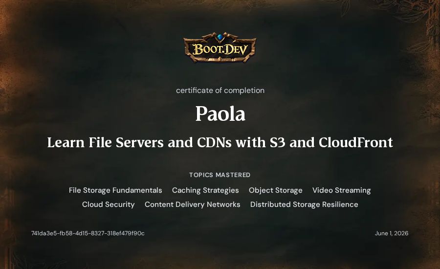 Paola's Boot.dev Learn File Servers and CDNs with S3 and CloudFront certificate