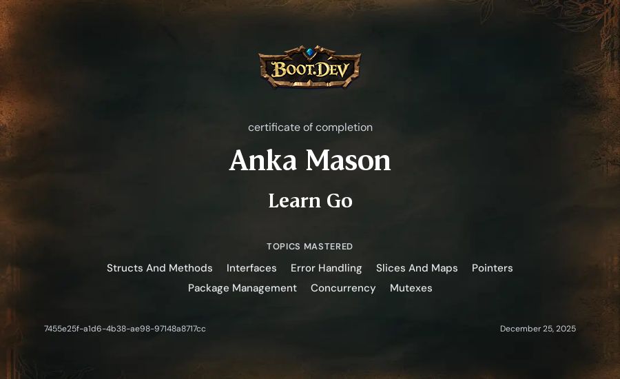 Anka Mason's Boot.dev Learn Go certificate