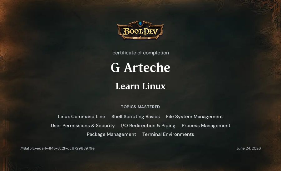 G Arteche's Boot.dev Learn Linux certificate