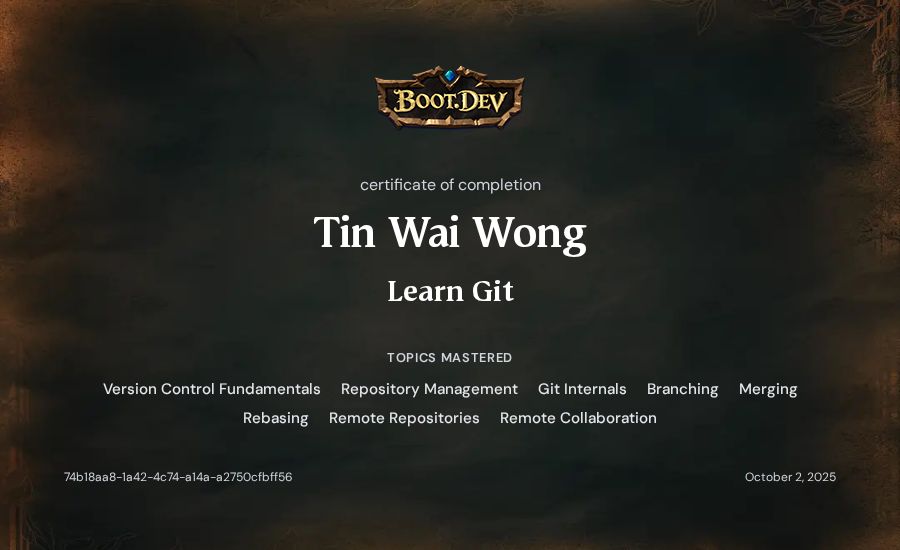Tin Wai Wong's Boot.dev Learn Git certificate