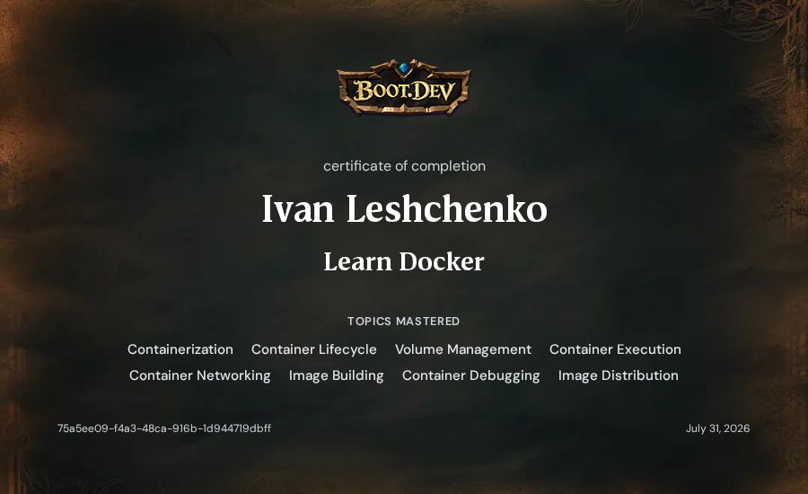 Ivan Leshchenko's Boot.dev Learn Docker certificate