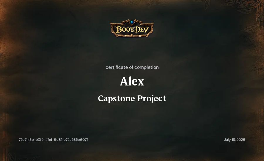 Alex's Boot.dev Capstone Project certificate