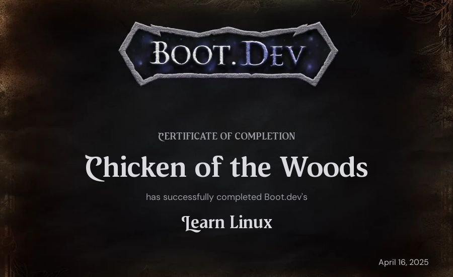 Louie Hagen's Boot.dev Learn Linux certificate