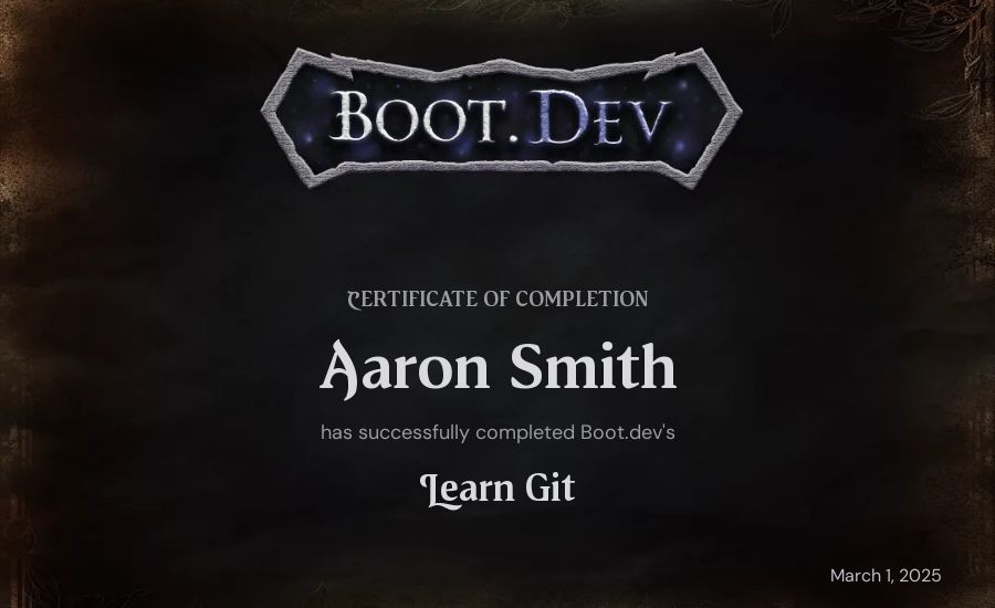 Aaron Smith's Boot.dev Learn Git certificate