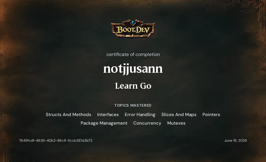 notjjusann's Boot.dev Learn Go certificate