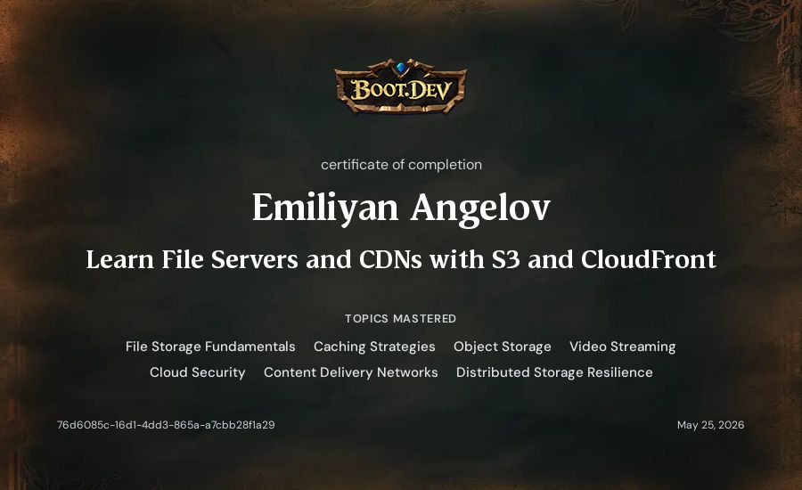Emiliyan Angelov's Boot.dev Learn File Servers and CDNs with S3 and CloudFront certificate