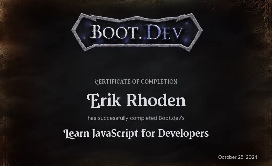 zilharr's Boot.dev Learn JavaScript certificate
