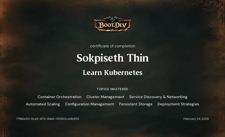 Sokpiseth Thin's Boot.dev Learn Kubernetes certificate