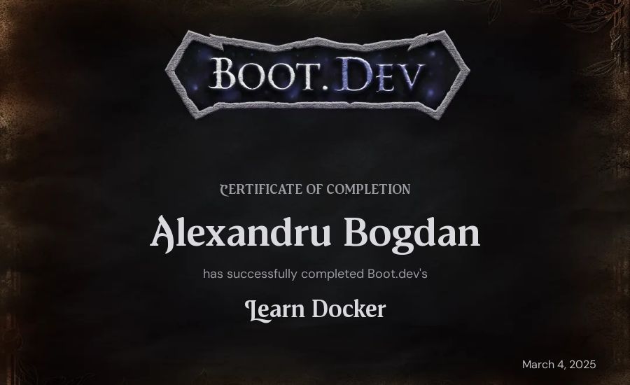 Alexandru Bogdan's Boot.dev Learn Docker certificate