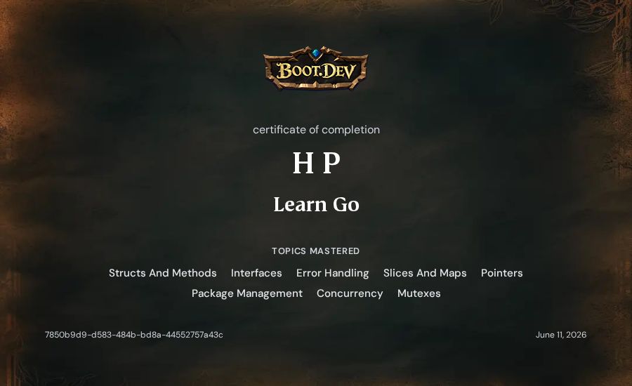 H P's Boot.dev Learn Go certificate