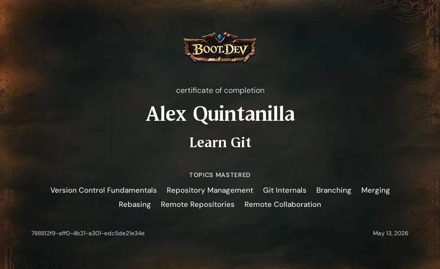 Alex Quintanilla's Boot.dev Learn Git certificate