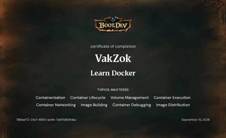 VakZok's Boot.dev Learn Docker certificate