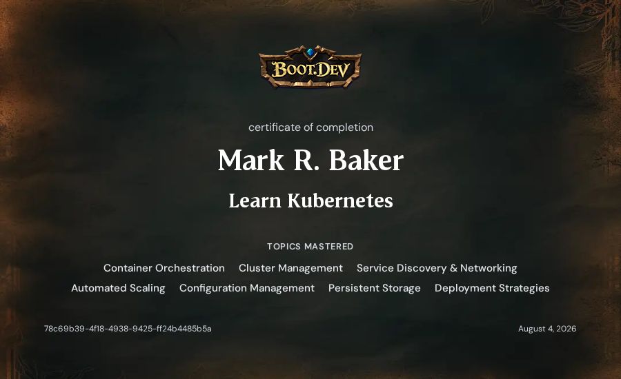 Mark R. Baker's Boot.dev Learn Kubernetes certificate