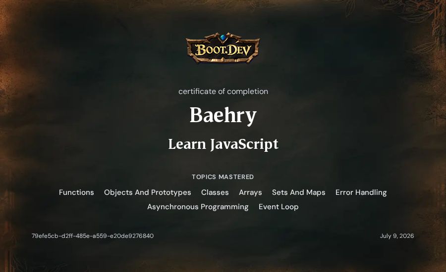 Baehry's Boot.dev Learn JavaScript certificate