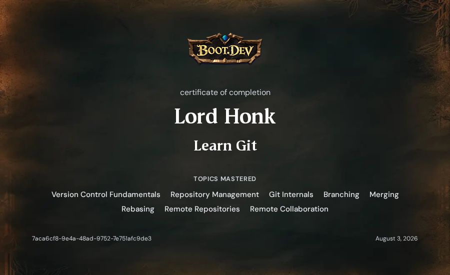 Lord Honk's Boot.dev Learn Git certificate