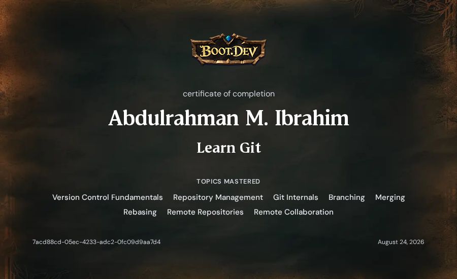 Abdulrahman M. Ibrahim's Boot.dev Learn Git certificate
