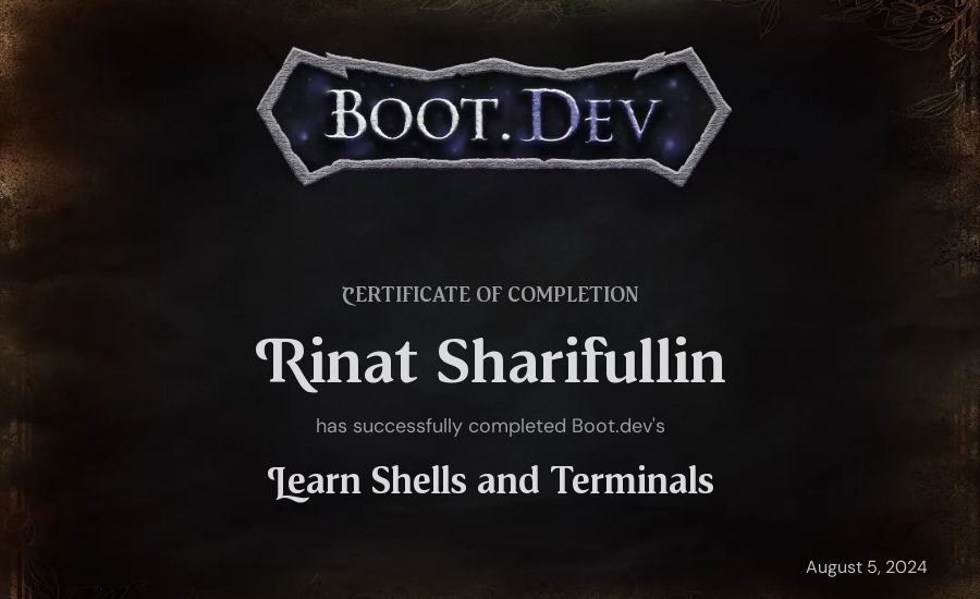 Rinat Sharifullin's Boot.dev Learn Linux certificate