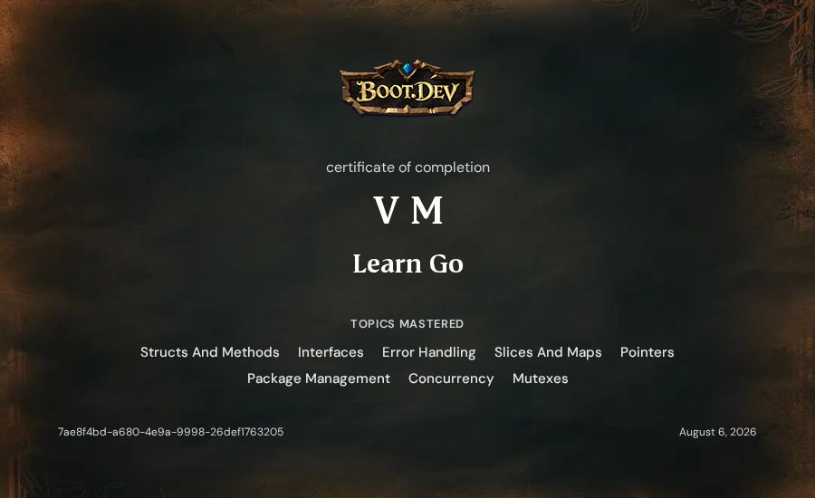 V M's Boot.dev Learn Go certificate