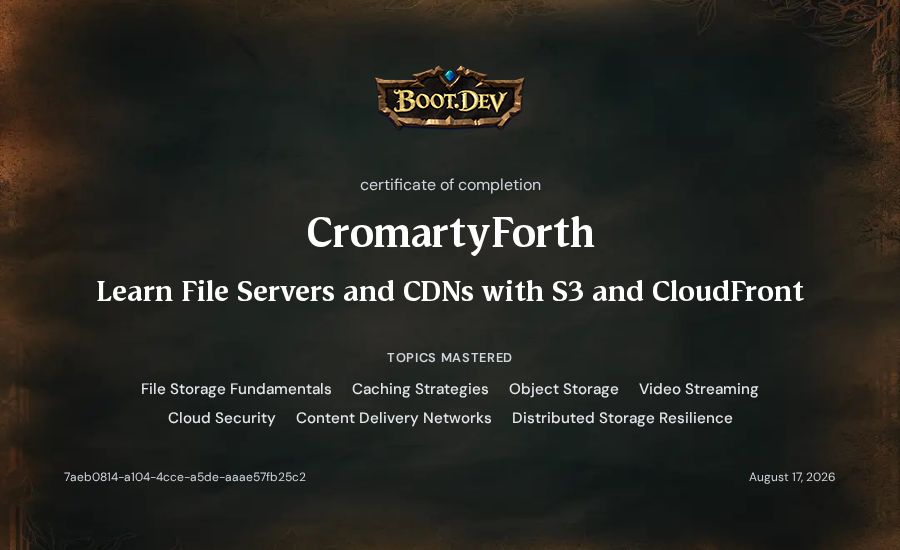 CromartyForth's Boot.dev Learn File Servers and CDNs with S3 and CloudFront certificate