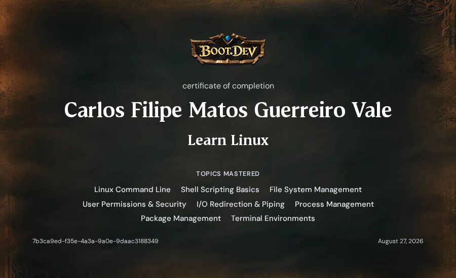 Carlos Valente's Boot.dev Learn Linux certificate