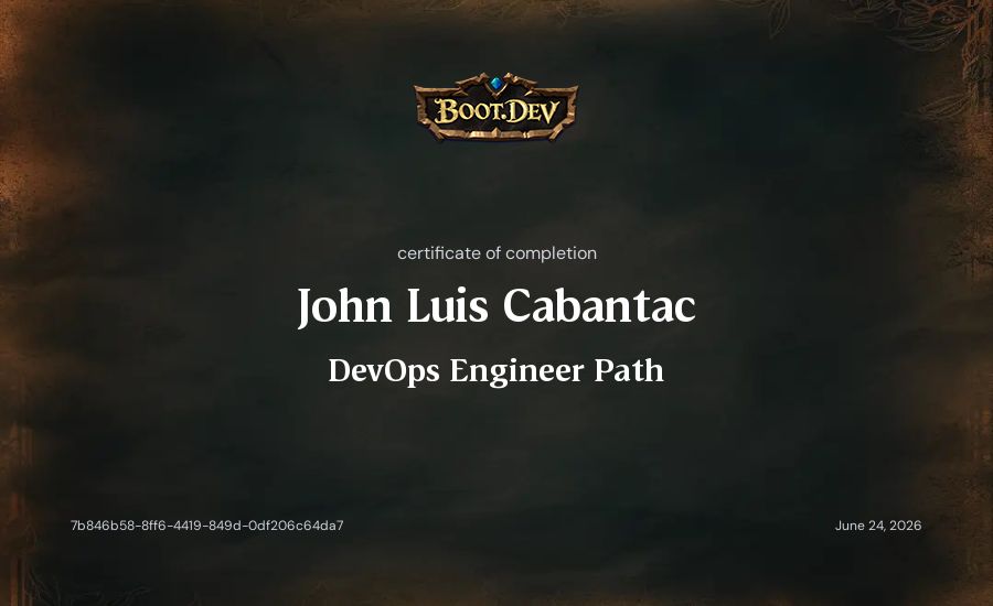 Luis's Boot.dev DevOps Engineer Path certificate
