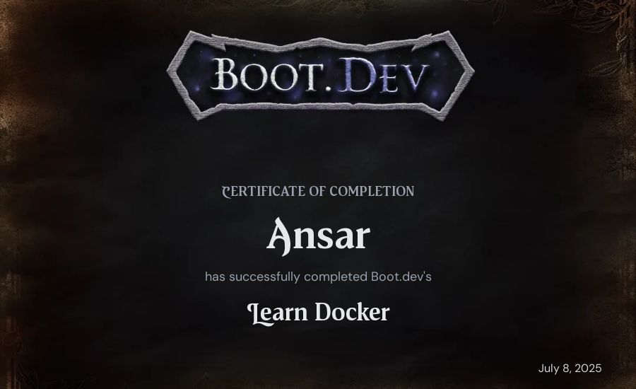 Ansar's Boot.dev Learn Docker certificate