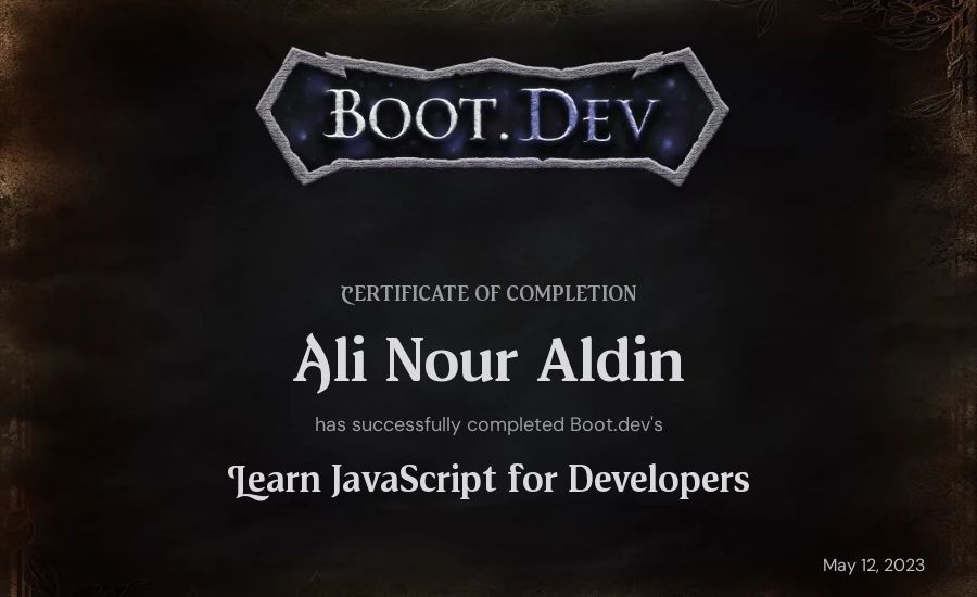 Ali Nour Aldin's Boot.dev Learn JavaScript certificate